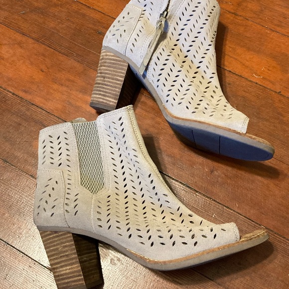 Toms Majorca Tan Suede Peep Toe Chunky Heel Boots Size 9 - Picture 3 of 6